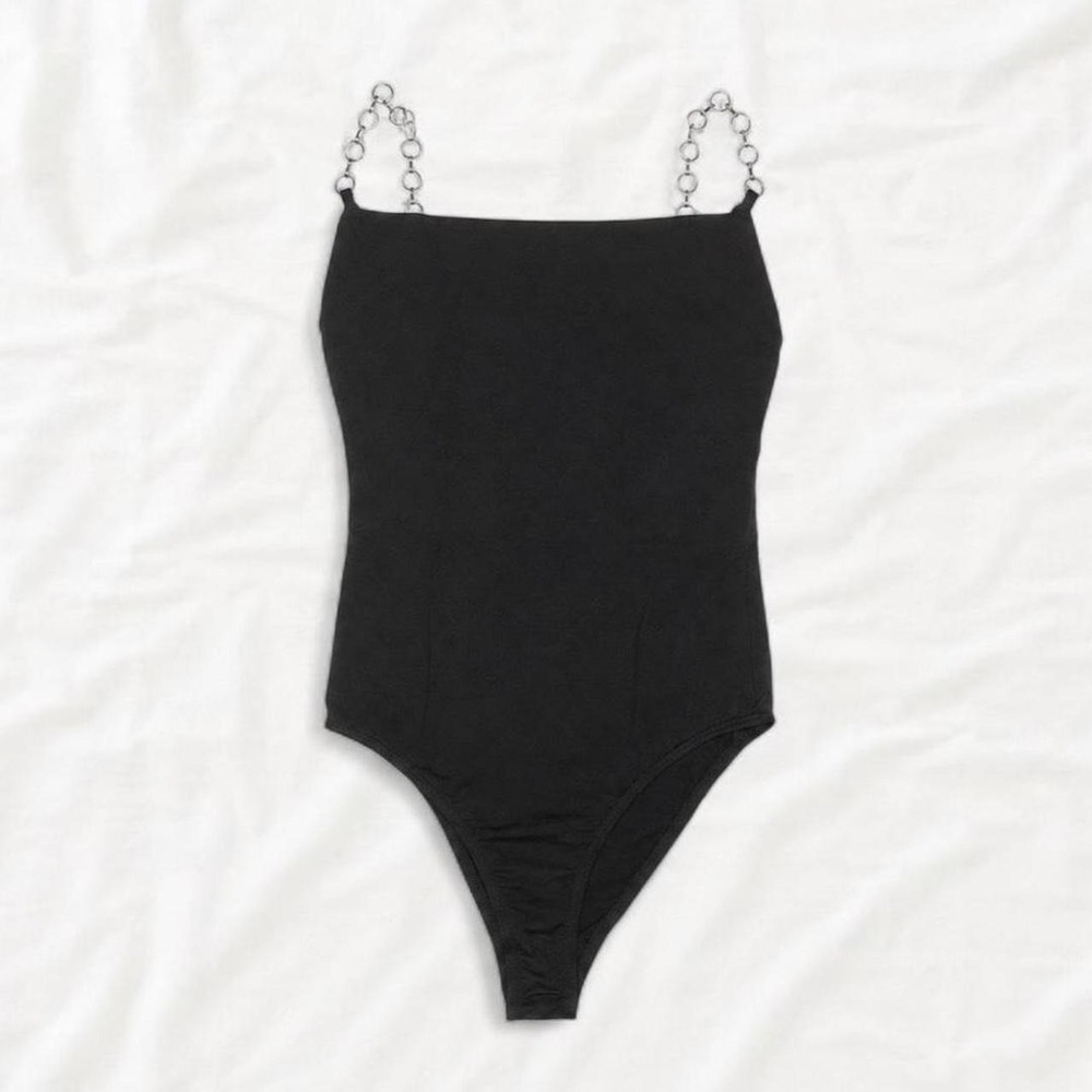 Princess Polly Black Bodysuit with Chain Straps Y2K Style US 2